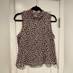 Akemi + Kin Anthropologie Size S Burgundy Silver Knit Mock Neck Leopard Top